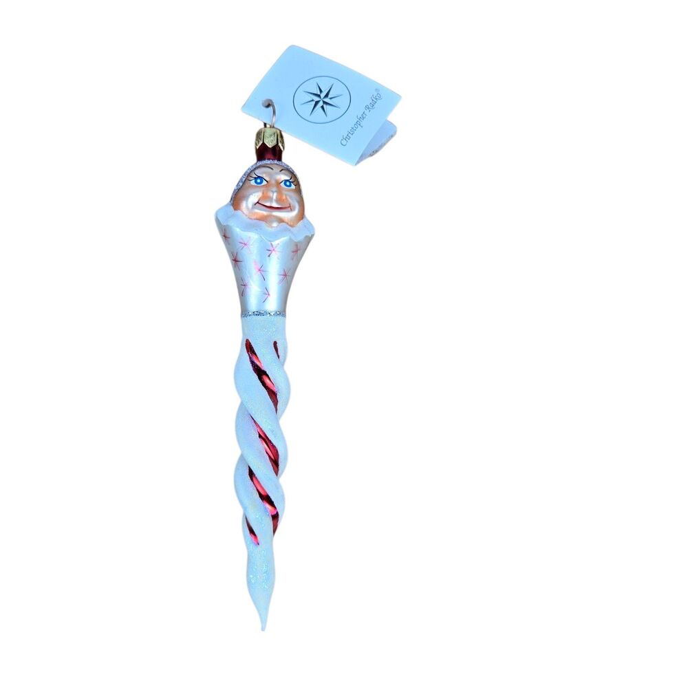 NWT Christopher Radko Jack Frost Icicle Ornament Red White Twist 6"